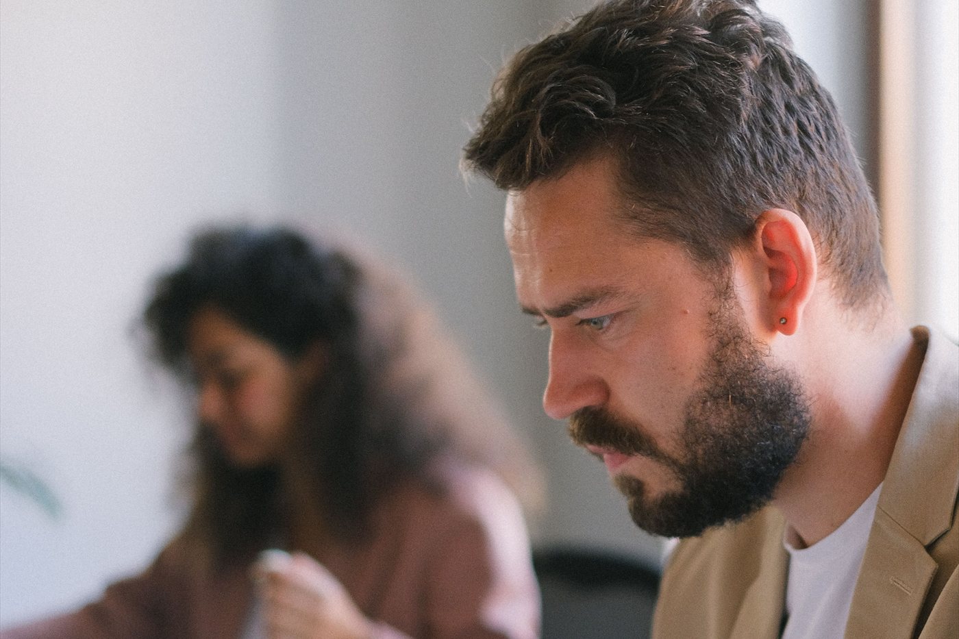 An engineer concentrating on his laptop